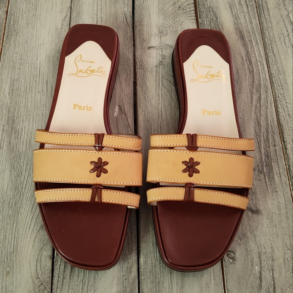 Christian Louboutin Vintage Leather Sandal in Tan/Oak Combo Euro 37 - Picture 3 of 15